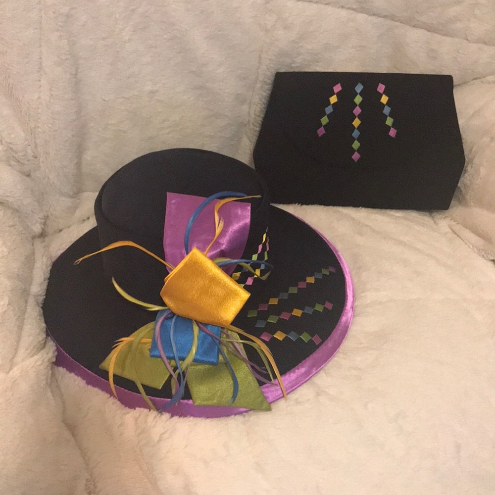 Multi colored hat and purse